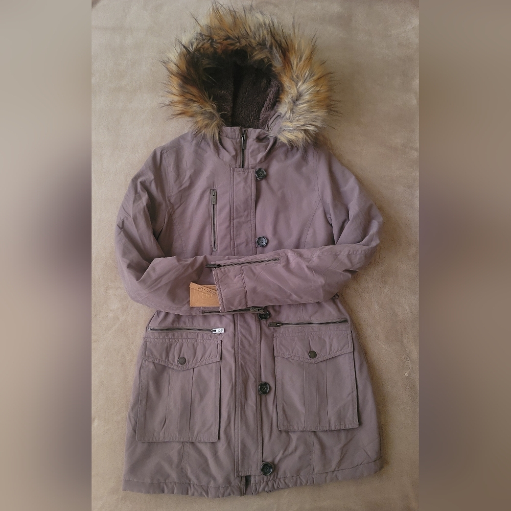 Rachel Rachel Roy Taupe Parka with Faux Fur Hood Size XS NWT